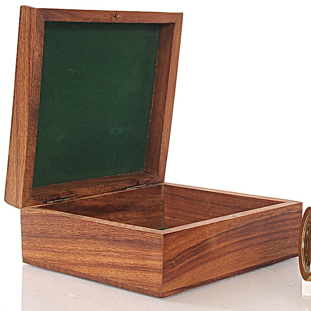 Elegant Brass And Mother Of Pearl Binoculars In Wooden Storage Box