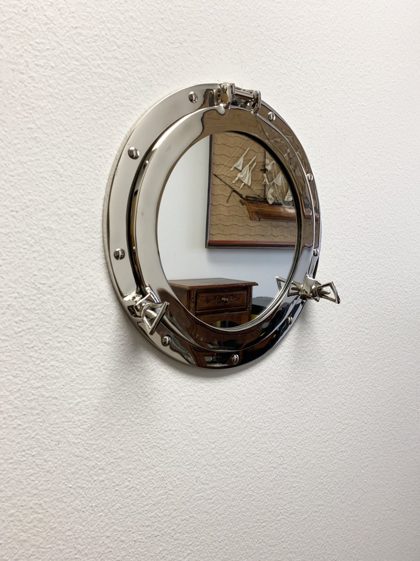 12" Silver Round Brass Framed Accent Mirror