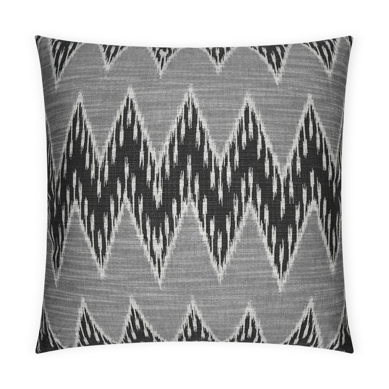 Grey and black chevron patterned square pillow, soft woven fabric, decorative throw accent, 24" x 24".