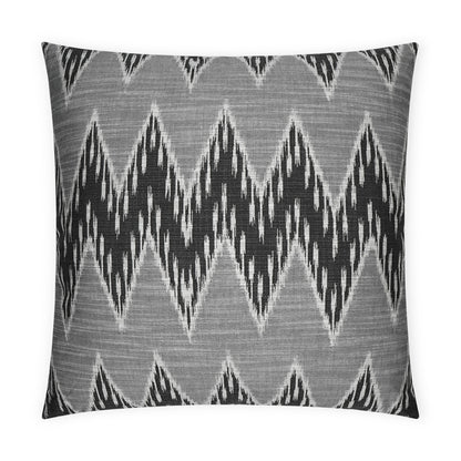 Grey and black chevron patterned square pillow, soft woven fabric, decorative throw accent, 24" x 24".