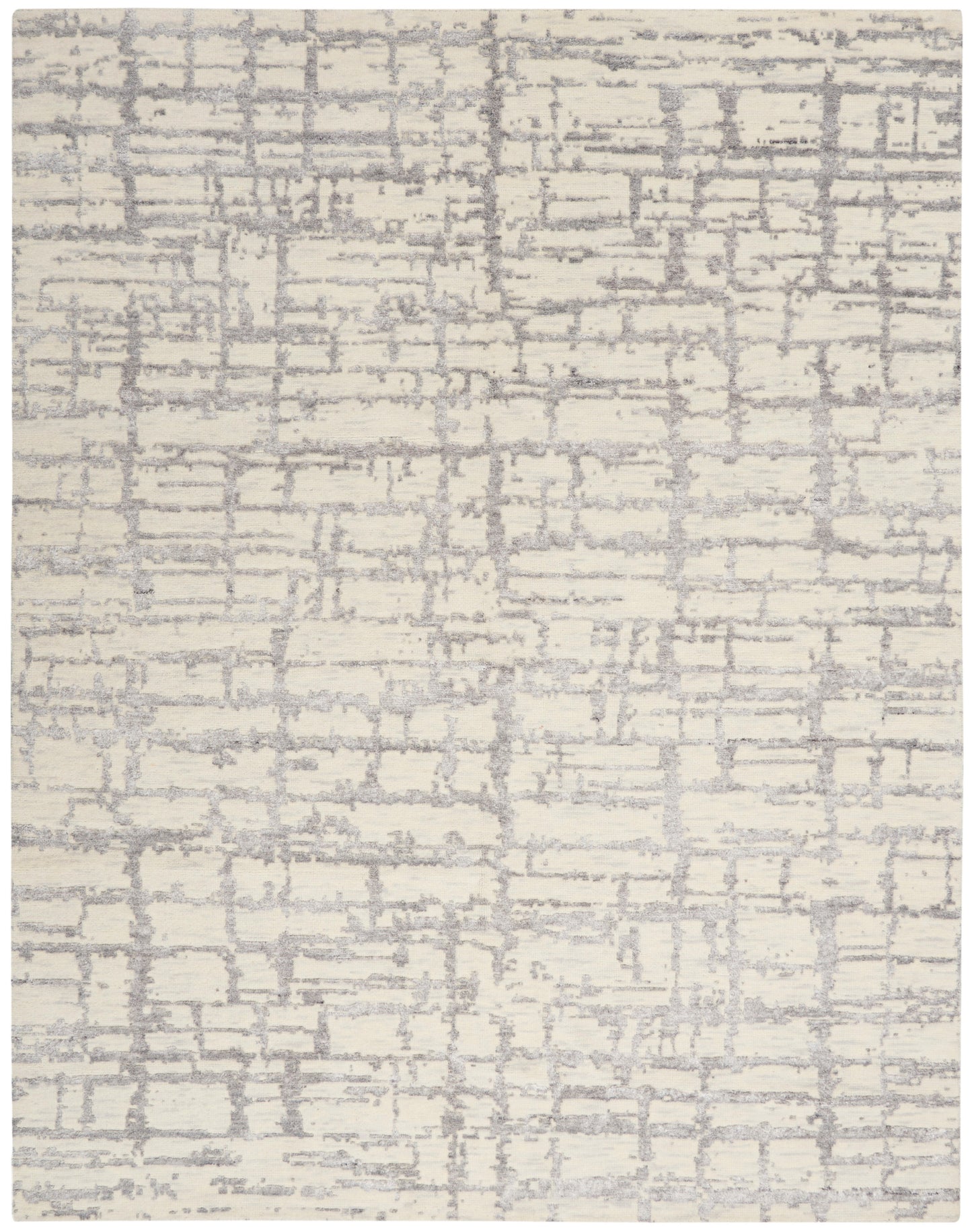 Cream area rug with a subtle textured gray grid pattern in a modern abstract style.