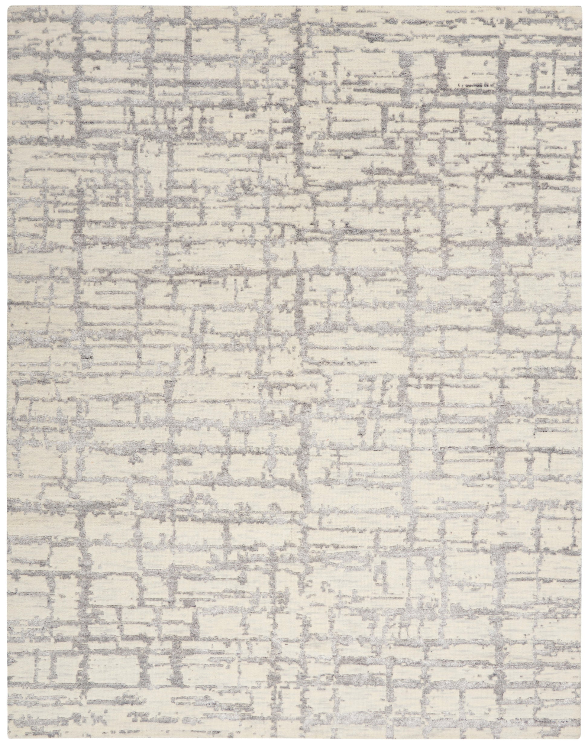 Cream area rug with a subtle textured gray grid pattern in a modern abstract style.