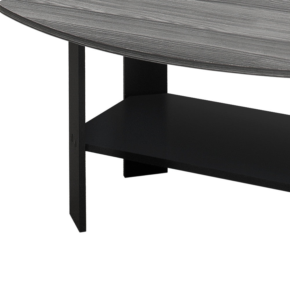 Set of Three 36" Gray And Black Coffee Table With Shelf