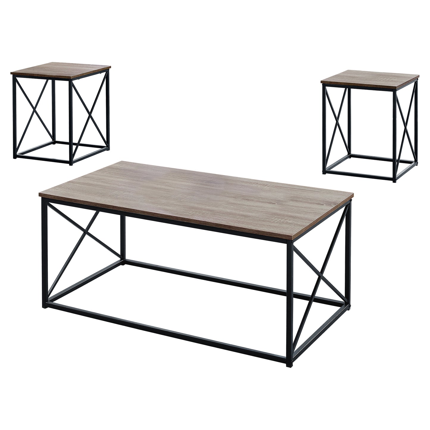 Set of Three 42" Beige And Black Metal Coffee Table