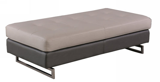 63" White Faux Leather And Silver Ottoman