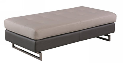 63" White and Silver Faux Leather Ottoman
