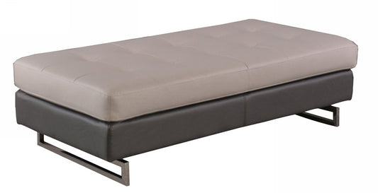63" White and Silver Faux Leather Ottoman