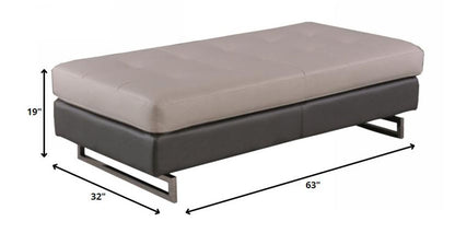 63" White and Silver Faux Leather Ottoman