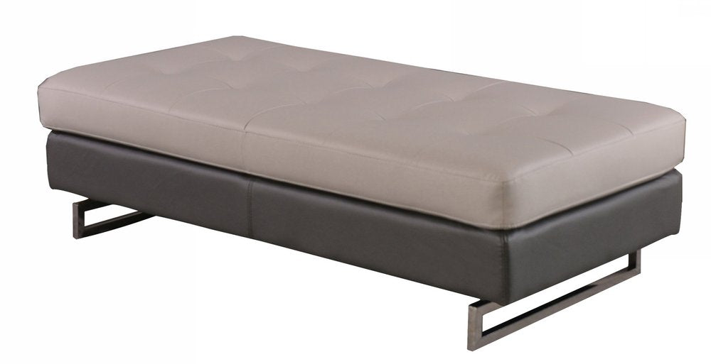 63" White and Silver Faux Leather Ottoman
