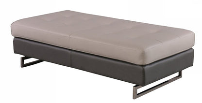 63" Black Tufted Faux Leather and Silver Ottoman