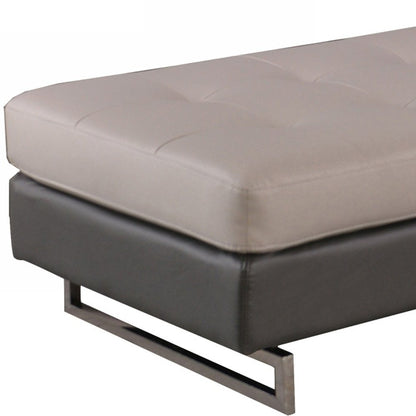 63" White and Silver Faux Leather Ottoman