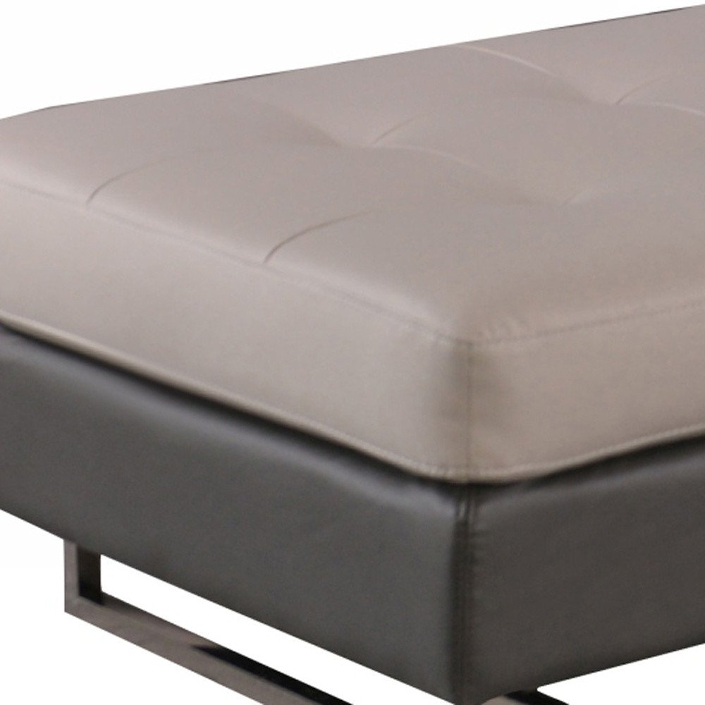63" White and Silver Faux Leather Ottoman