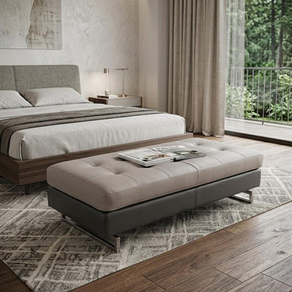 63" White and Silver Faux Leather Ottoman