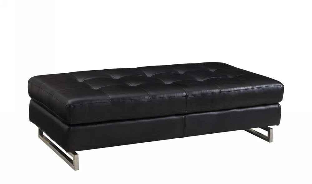 63" White and Silver Faux Leather Ottoman