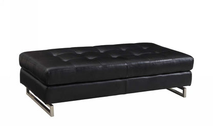 63" Black Tufted Faux Leather and Silver Ottoman