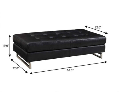 63" White and Silver Faux Leather Ottoman