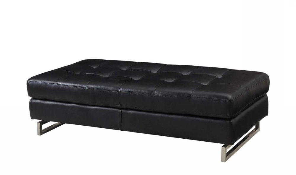 63" White and Silver Faux Leather Ottoman