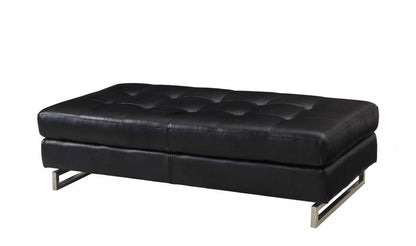 63" White and Silver Faux Leather Ottoman