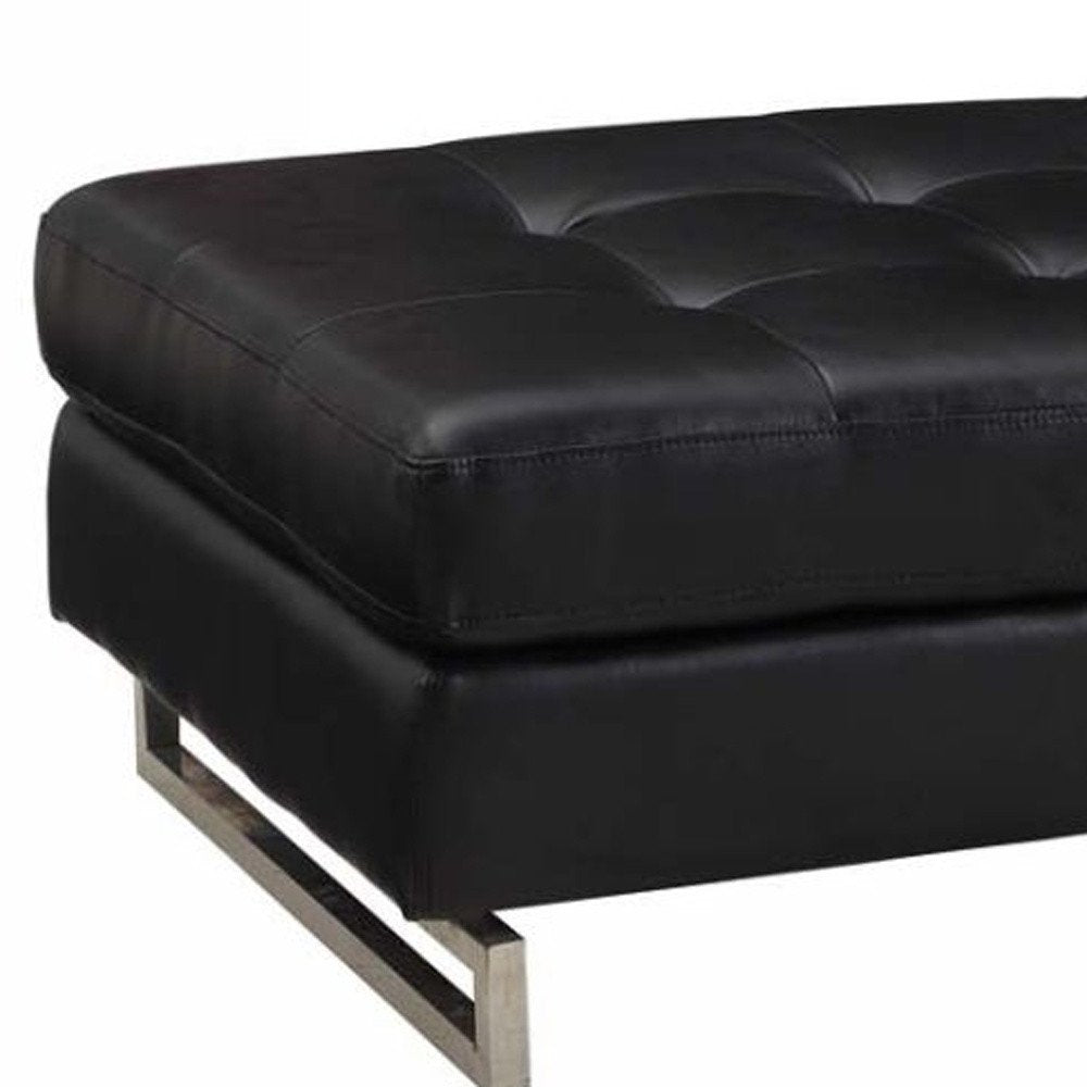 63" White and Silver Faux Leather Ottoman