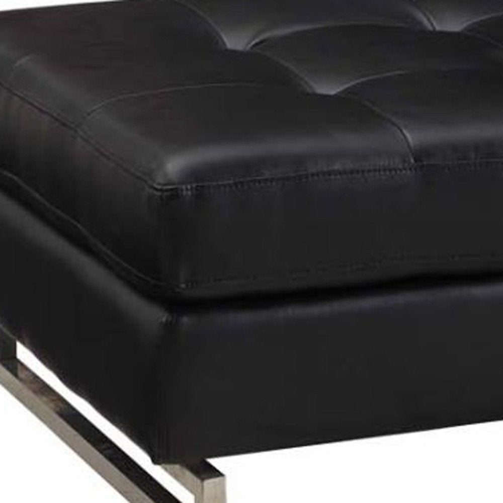 63" Taupe Brown and Silver Faux Leather Tufted Ottoman