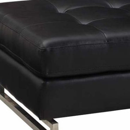 63" Taupe Brown and Silver Faux Leather Tufted Ottoman