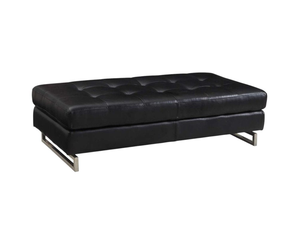63" White and Silver Faux Leather Ottoman
