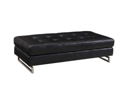 63" White and Silver Faux Leather Ottoman