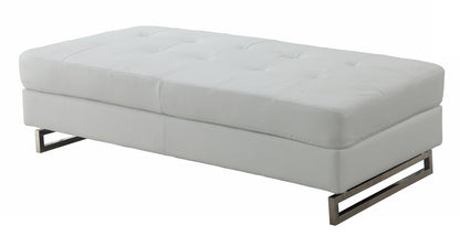 63" Taupe Brown and Silver Faux Leather Tufted Ottoman