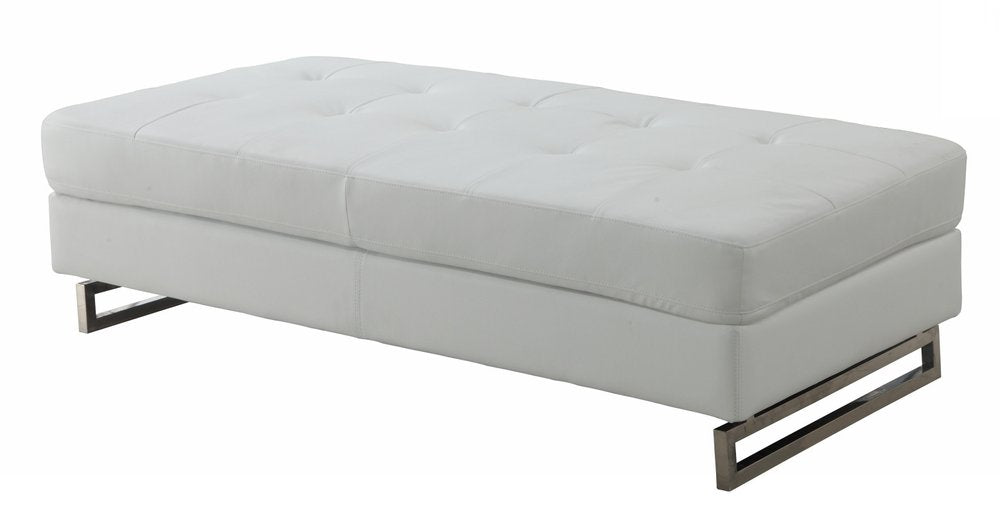 63" Taupe Brown and Silver Faux Leather Tufted Ottoman