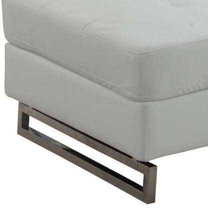 63" Taupe Brown and Silver Faux Leather Tufted Ottoman