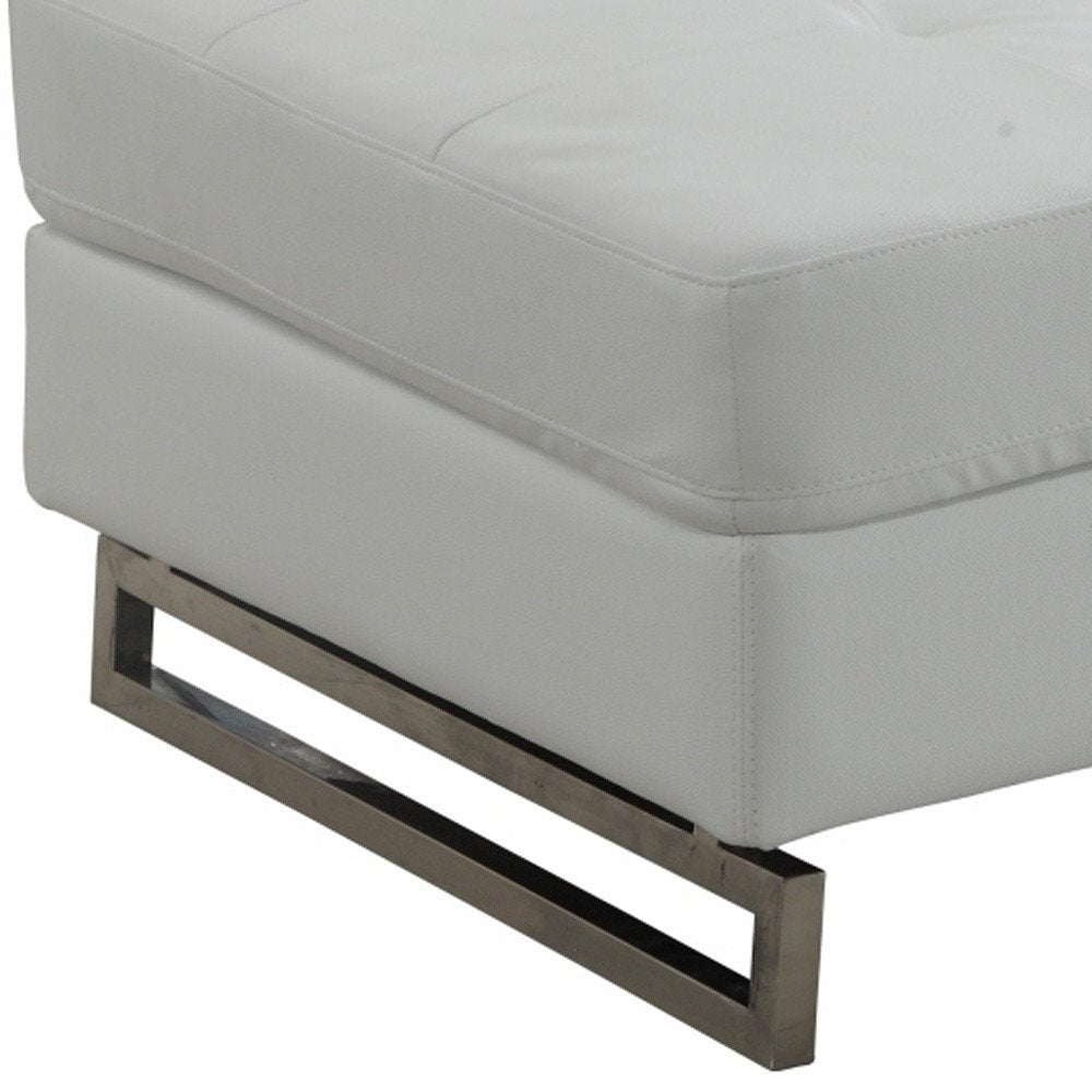 63" White and Silver Faux Leather Ottoman