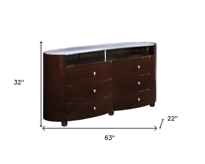 63" Brown Wood Six Drawer Dresser