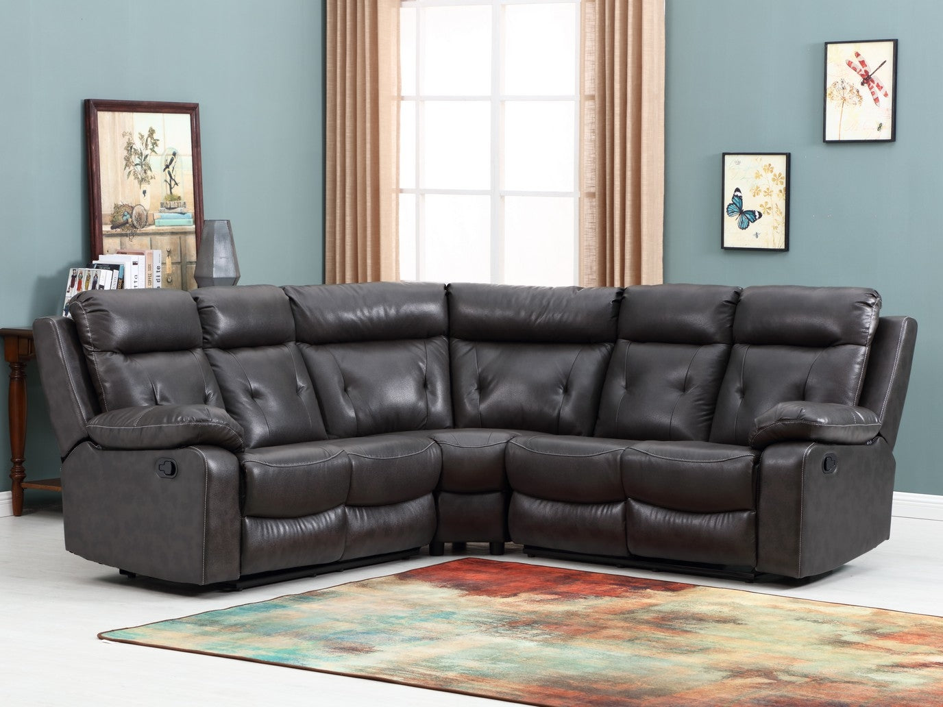 Dark Gray Polyester Blend Reclining U Shaped Three Piece Corner Sectional