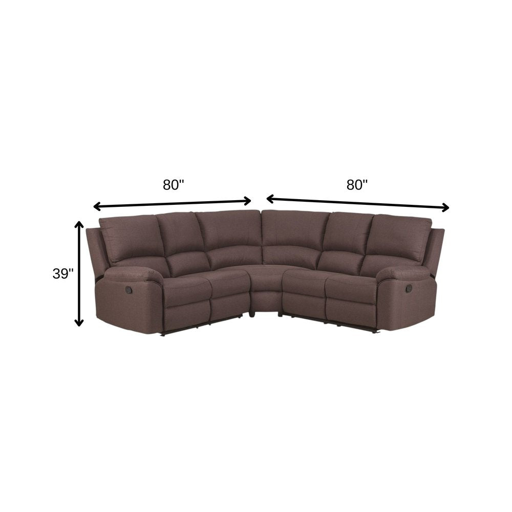 Brown Polyester Blend Reclining U Shaped Three Piece Corner Sectional