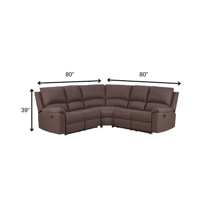 Brown Polyester Blend Reclining U Shaped Three Piece Corner Sectional