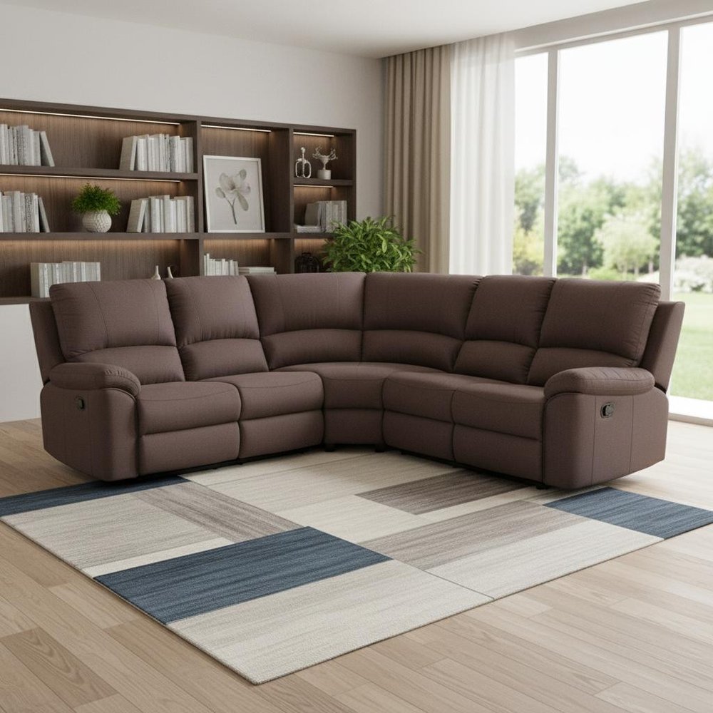 Brown Polyester Blend Reclining U Shaped Three Piece Corner Sectional