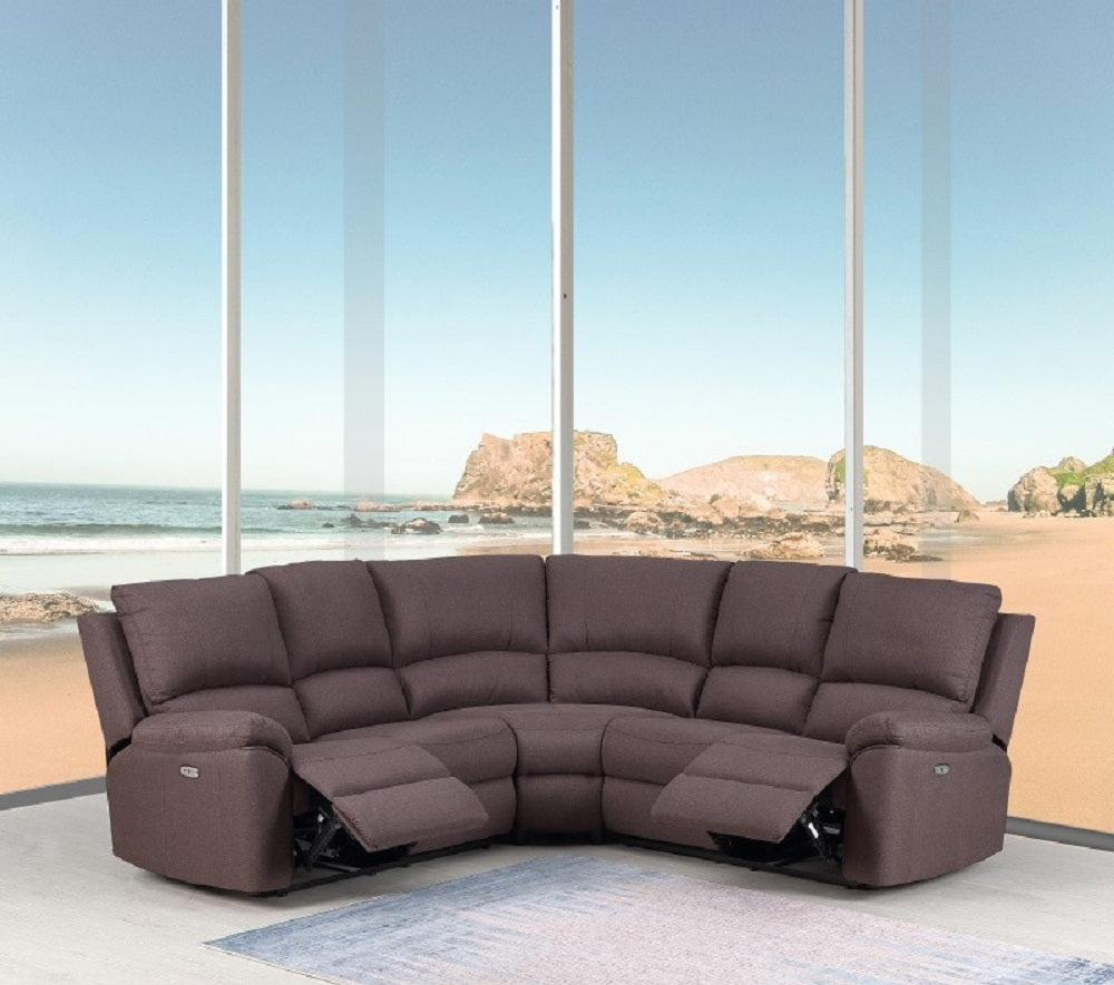 Brown Polyester Blend Power Reclining U Shaped Three Piece Corner Sectional