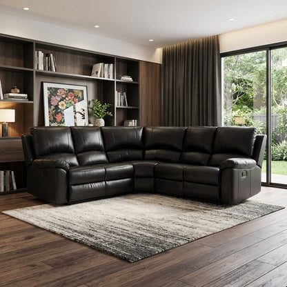 Black Polyester Blend Reclining U Shaped Three Piece Corner Sectional