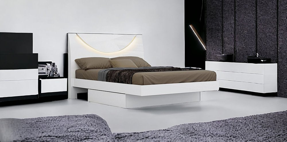 White Solid Wood King Bed Frame