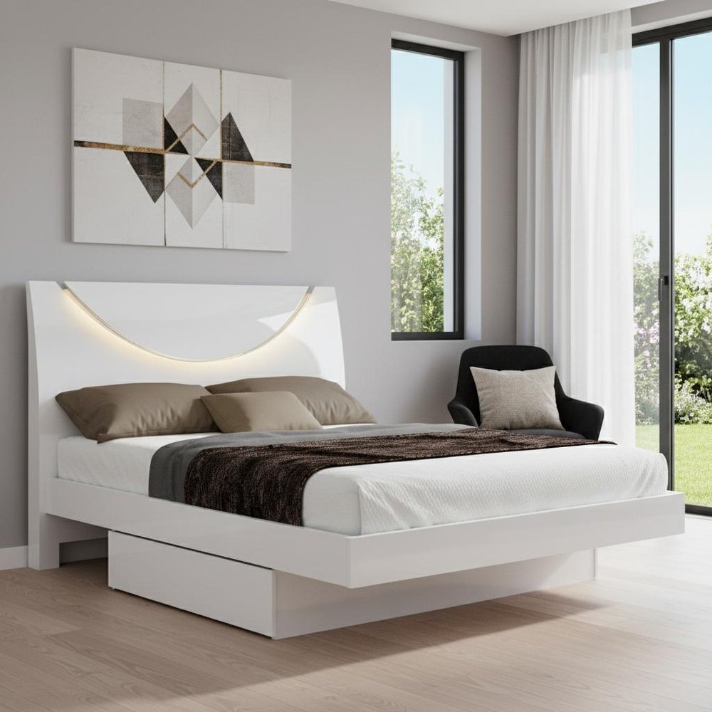 White Solid Wood King Bed Frame