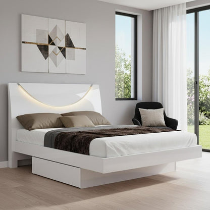 White Solid Wood King Bed Frame