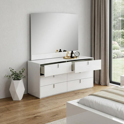 62" White Wood Six Drawer Double Dresser