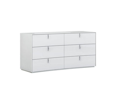 62" White Wood Six Drawer Double Dresser