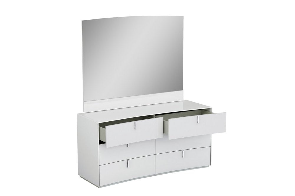 62" White Wood Six Drawer Double Dresser