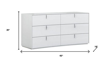 62" White Wood Six Drawer Double Dresser