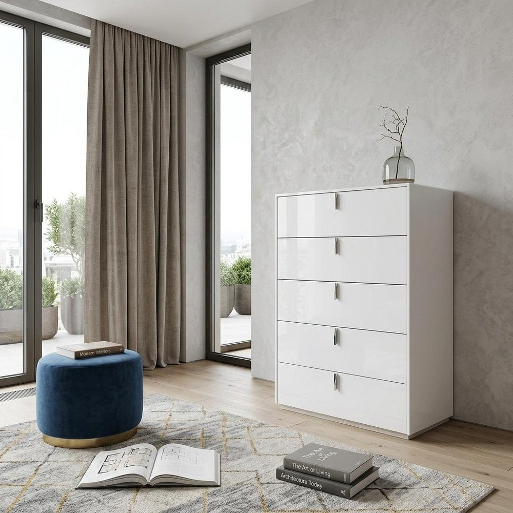 31" White Wood Five Drawer Dresser
