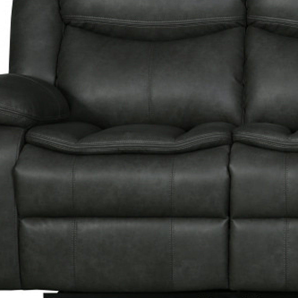 86" Gray And Black Italian Leather Sofa
