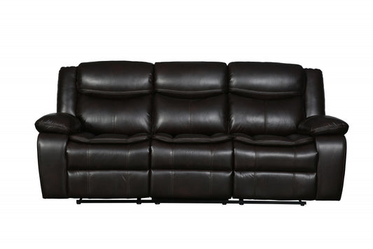 86" Brown Faux Leather Sofa With Black Legs