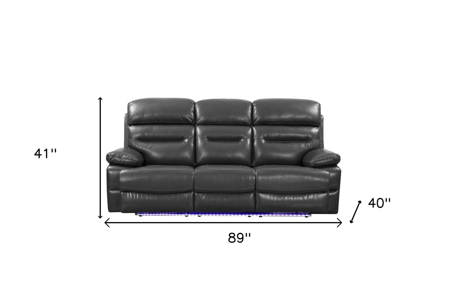 89" Gray And Black Faux Leather USB Sofa