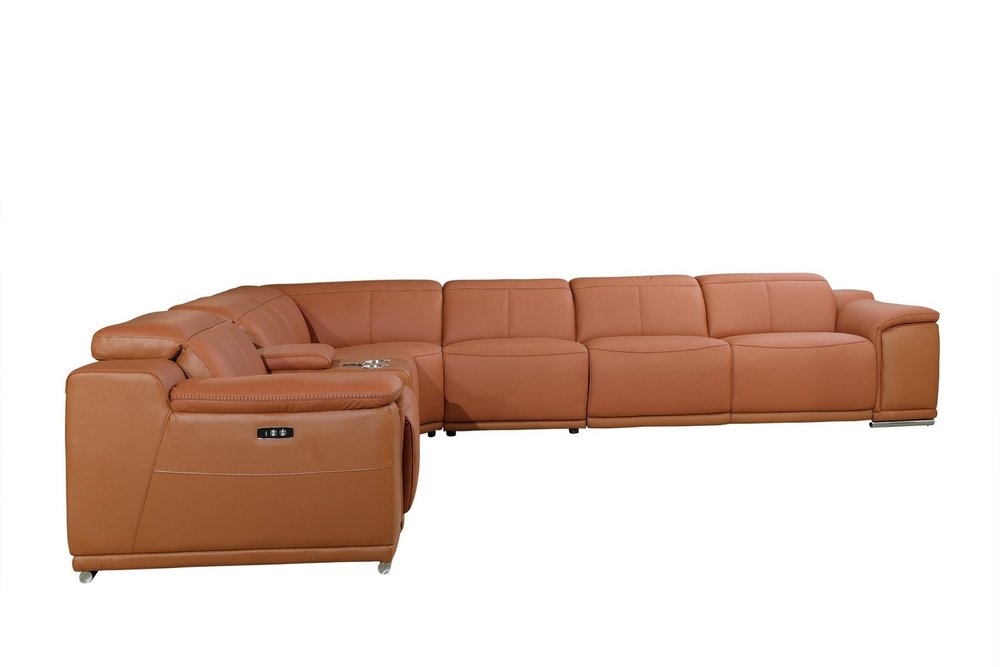 Tan leather sectional with left chaise, contemporary L-shaped sofa for living room